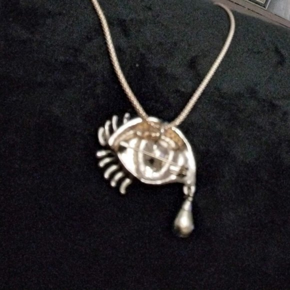 Salvatore Dali Eye Time Blue Rhinestone & Enamel Evil Eye Art Pendant & Necklace - Picture 8 of 13